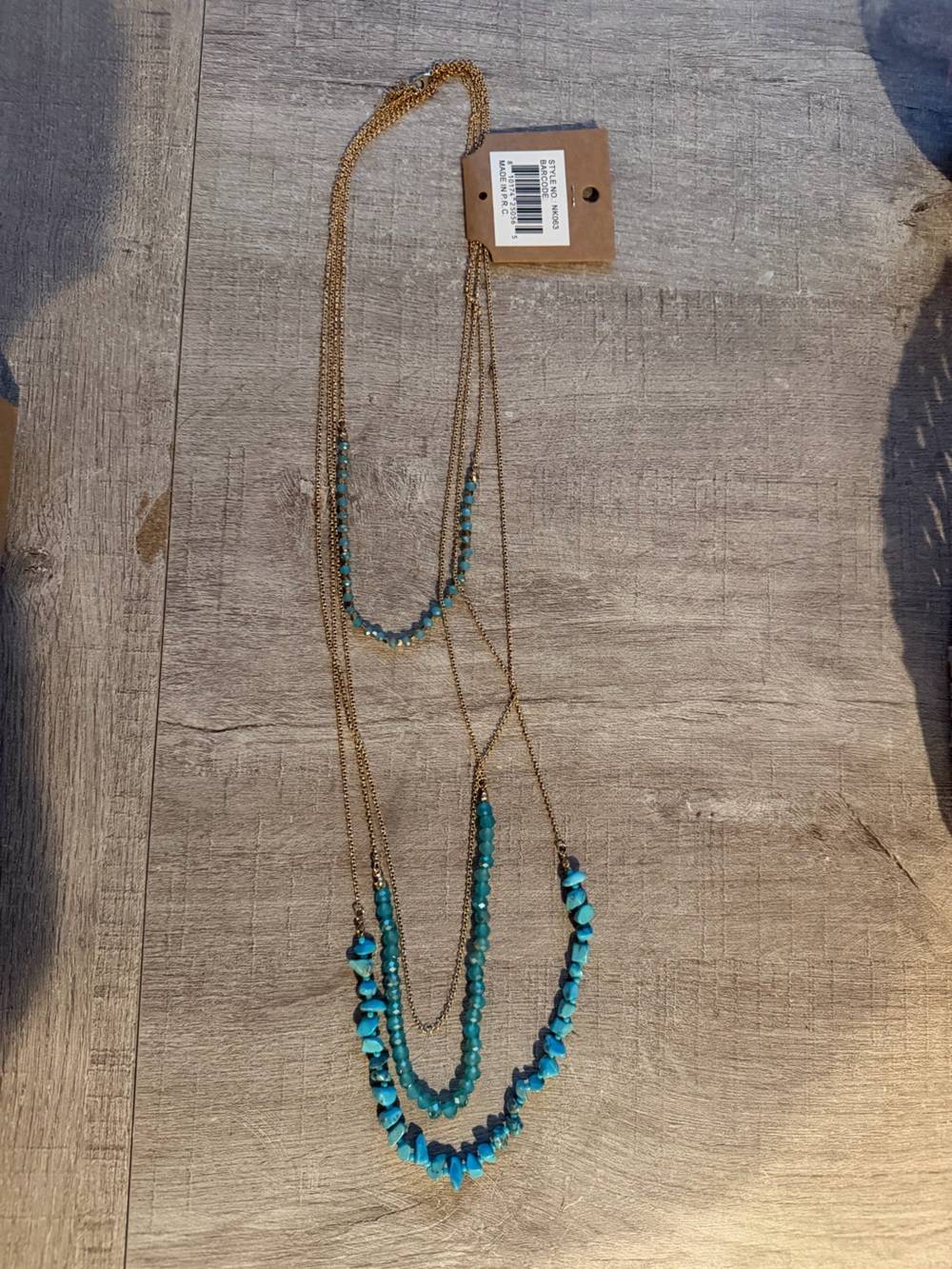 Layered Gold Necklace with Turquoise Beads - Women Jewelry